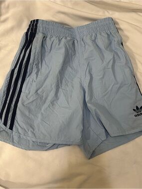 Adidas Light Blue Soccer Shorts with Black Stripes